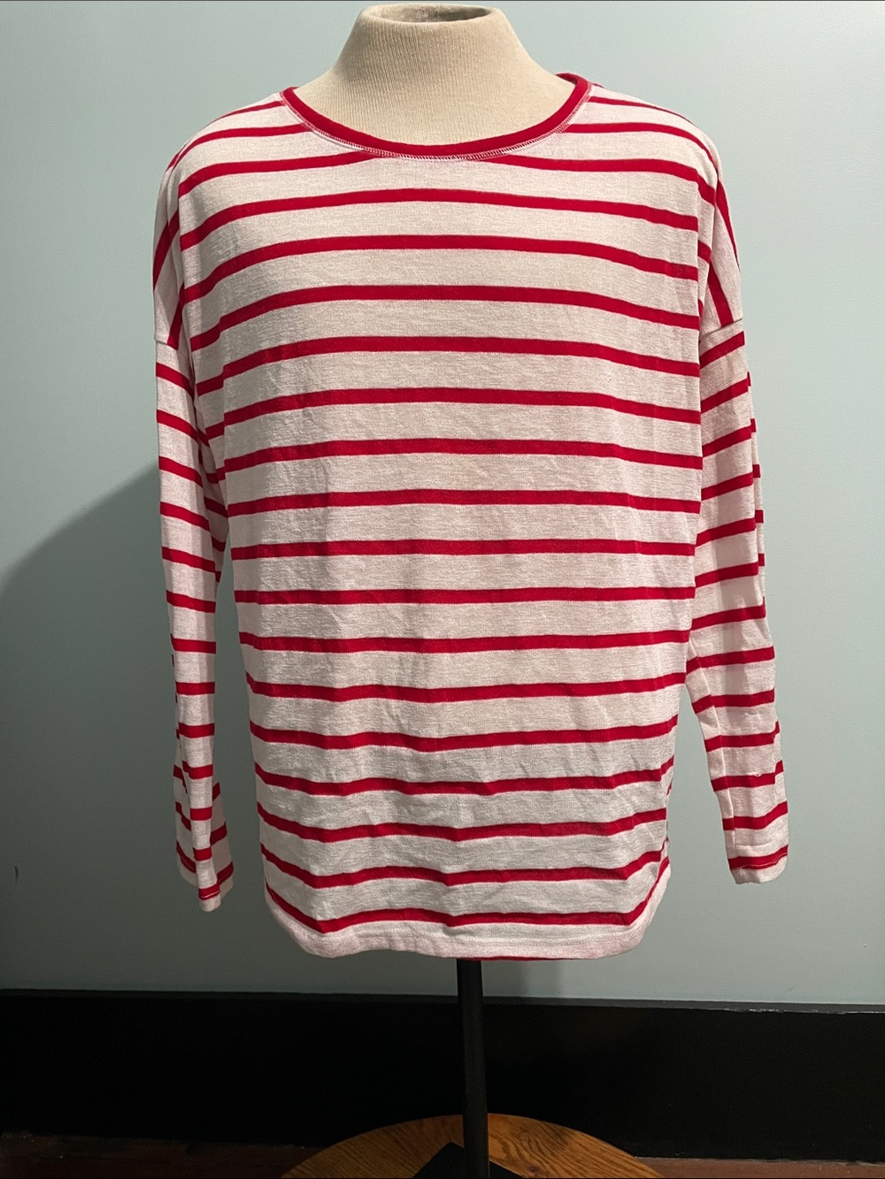 Kiara XXL Striped Red and White Long Sleeve Blouse